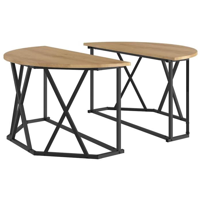 Table basse ronde moderne - vidaXL - Chêne artisanal - 80x80x42 cm - Bois dingénierie et acier - Finition mate