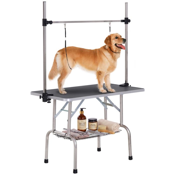 Table de toilettage pour chien - PawHut - pliante potence H inox réglable station robuste 100 kg - 107 x 60 x 164 cm - noir Table de toilettage pour chien - PawHut - pliante potence H inox réglable station robuste 100 kg - 107 x 60 x 164 cm - noir