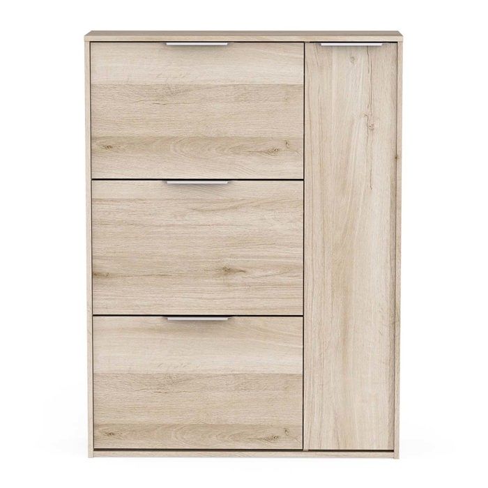 Meuble à chaussures 3 abattants 1 porte couleur chêne - Largeur 90 7 x Profondeur 26 1 x Hauteur 122 9 cm Meuble à chaussures 3 abattants 1 porte couleur chêne - Largeur 90 7 x Profondeur 26 1 x Hauteur 122 9 cm