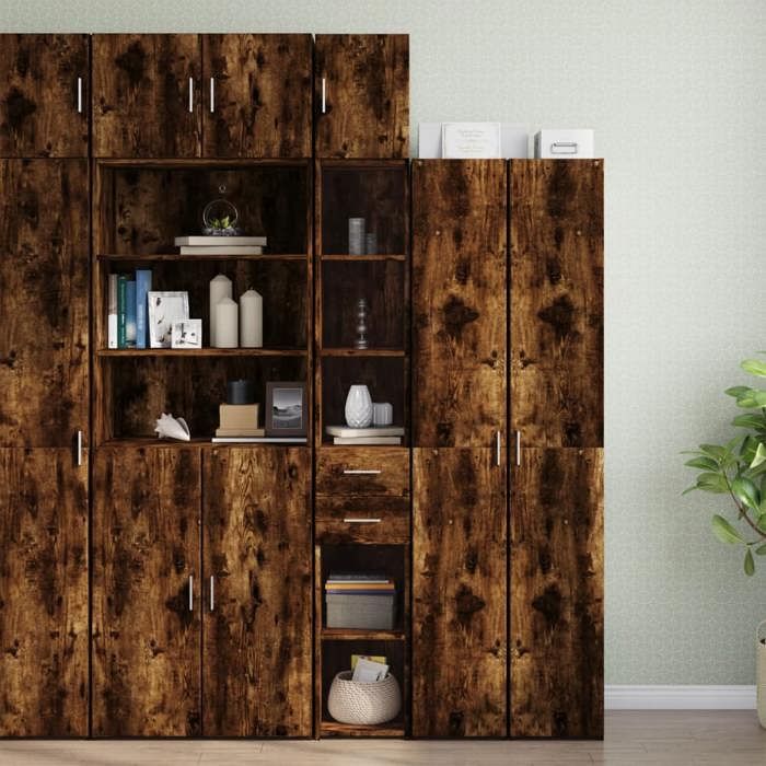 NEW 2026 Haut Armoire Classique Armoire de rangement pour salon mince chêne fumé 30x42 5x225 cm L4149