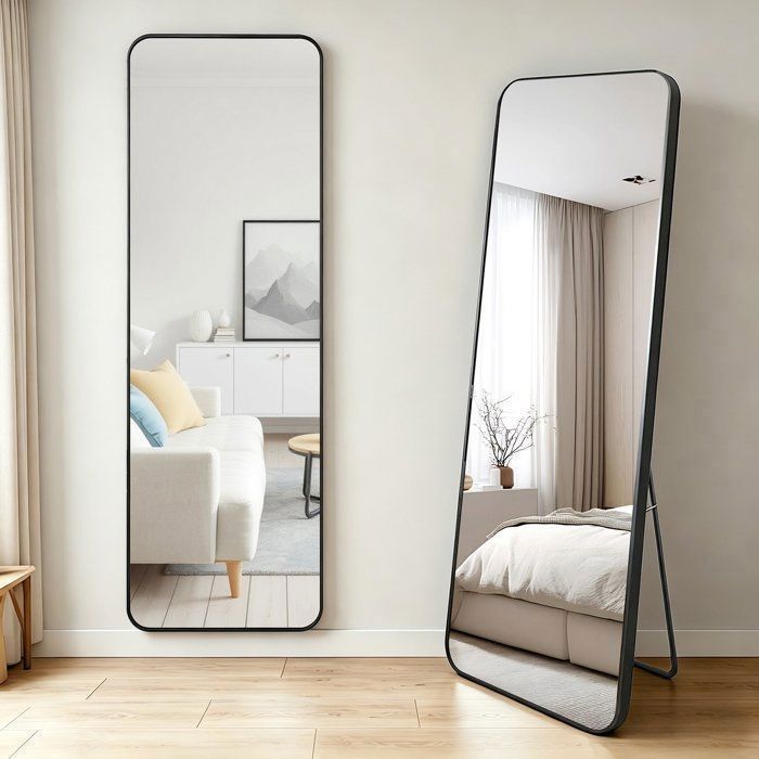 Wevalley Miroir sur Pied Pleine Longueur 140x35cm - Inclinable Verre Trempé Anti-éclat Moderne pour Chambre Dressing - Noir