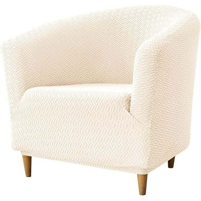 Housse de fauteuil 1 place - PZCC - Modèle T - Jacquard - Blanc cassé - Polyester/Spandex 60-90 cm