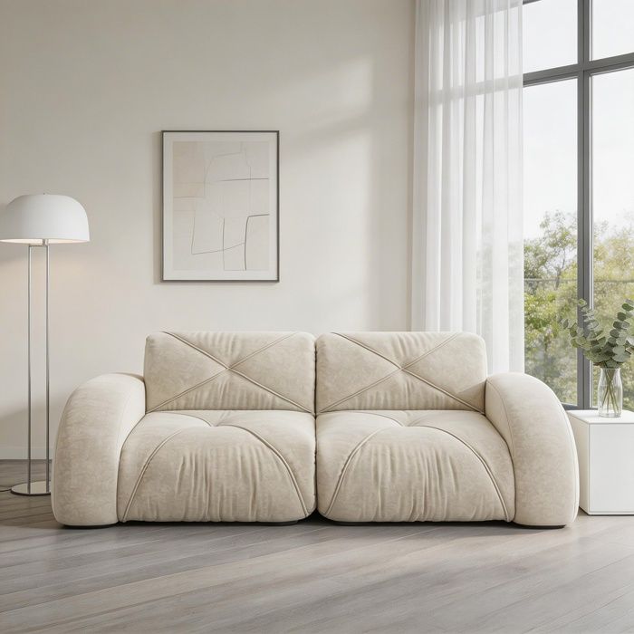 Canapé modulaire 2 places - Monobloc mousse 32D - Tissu chenille anti-dérapant - Blanc - Résistant animaux
