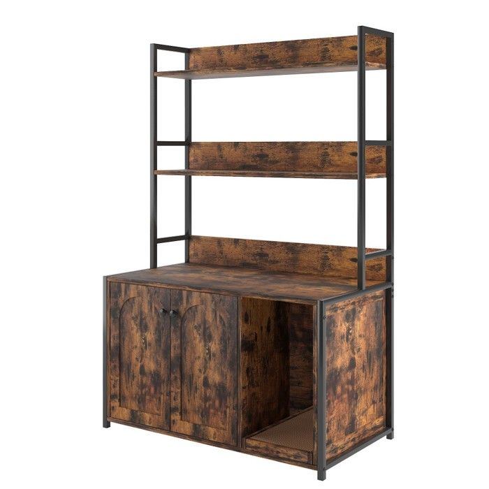 Maison Chat Marron 89.5x45x132cm Bac Litière Dissimulé Griffoir Rangement Double Porte Anti Odeurs Pour Votre Animal Maison Chat Marron 89.5x45x132cm Bac Litière Dissimulé Griffoir Rangement Double Porte Anti Odeurs Pour Votre Animal