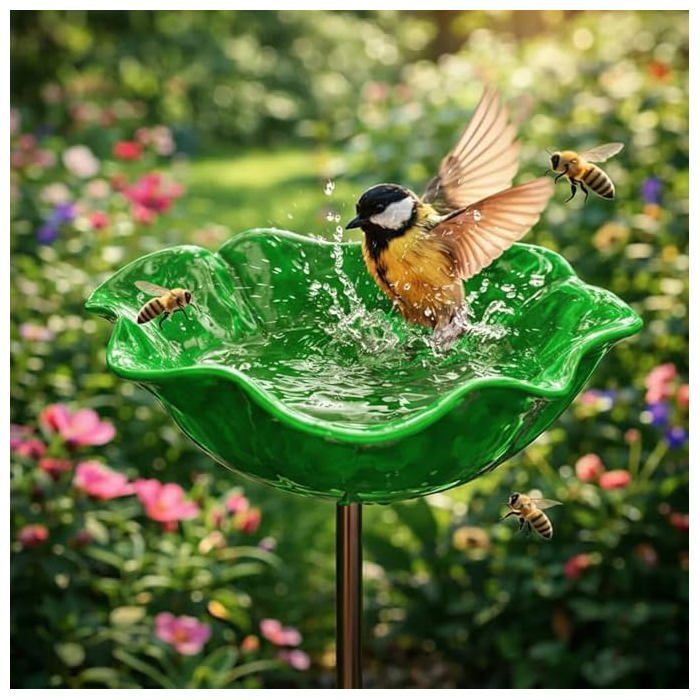 Abreuvoir à abeilles au design floral - décoration extérieure pour jardins et terrasses (1 pièce vert)