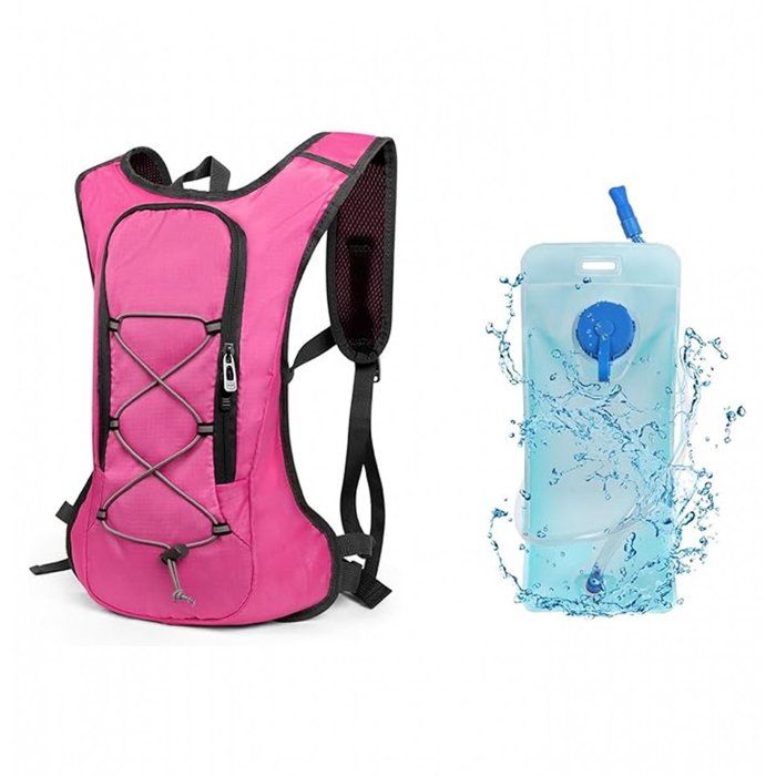 Sac À Dos D’hydratation Poche À Eau 2 L Ultraléger Respirant 43x28 cm Vélo Randonnée Camping Rose