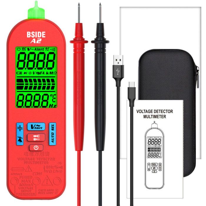 Multimètre stylo A2 mini TRMS rechargeable + étui rouge
