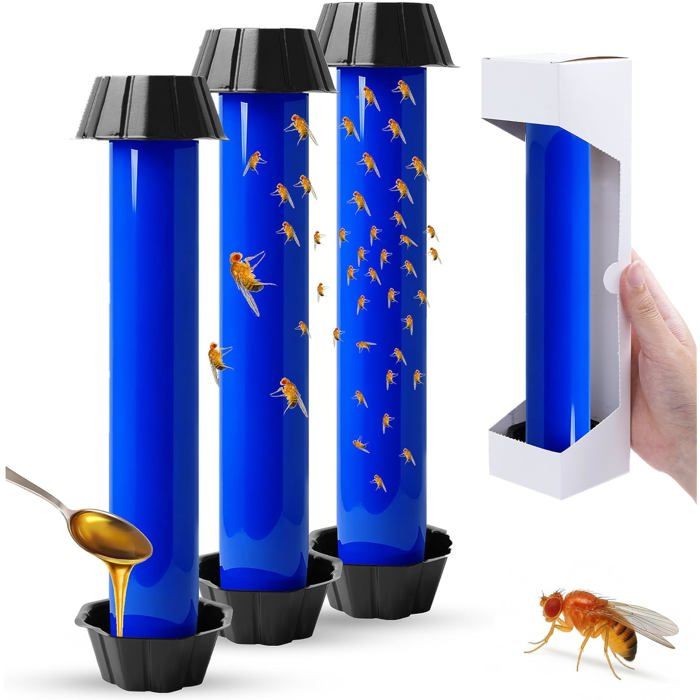 Pièges anti moucherons thrips & mouches des fruits – Lot de 3 grands pièges ultra-collants avec coupelle à appât sans insecticide