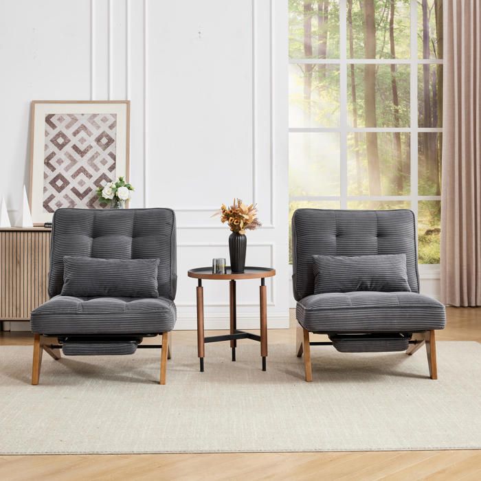ROVRYN Fauteuil relaxation 1 place avec dossier réglable repose-pieds coussin lombaire et tissu côtelé gris foncé