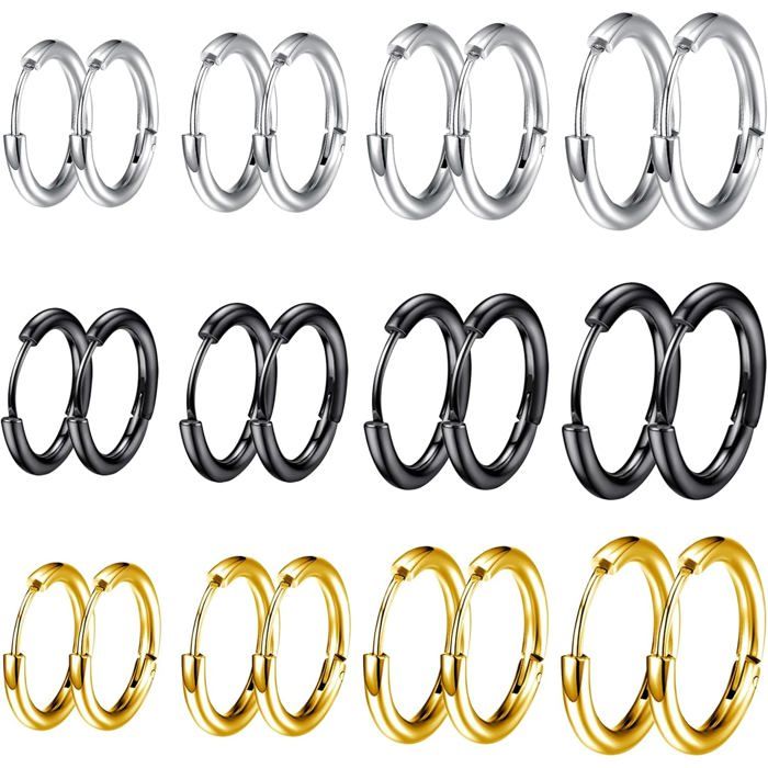 12 Paires Boucles DOreilles Créoles Or/Argent/Noir Boucle D Oreille Homme Anneaux Boucle DOreille Femme Creole Boucles DO[PP168]