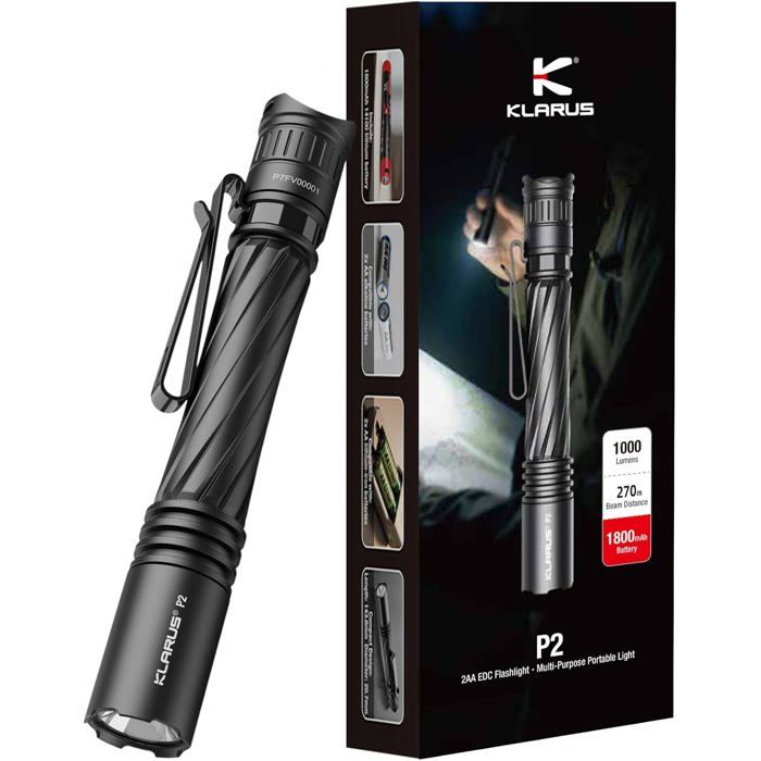 Lampe stylo P2 LED 1000 lm portée 270 m IPX8 étanche USB-C rechargeable ou piles AA EDC compacte de poche