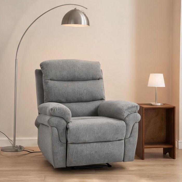 Fauteuil inclinable manuel design contemporain en tissu gris chiné avec repose-pied ajustable