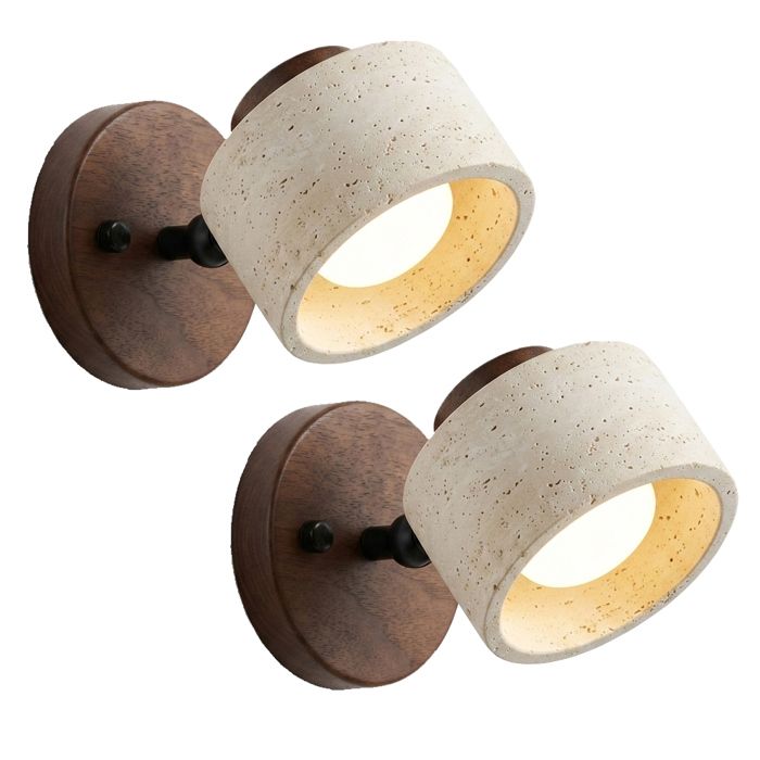 TOKTOP 2x Applique Murale Industriel Noyer Lampe Murale Abat-jour en Travertin Jaune Naturel E27 Éclairage Murale Ajustable 180°