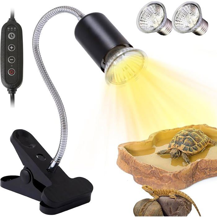 Lampe chauffante pour tortues avec minuterie et deux ampoules 50W UVA UVB