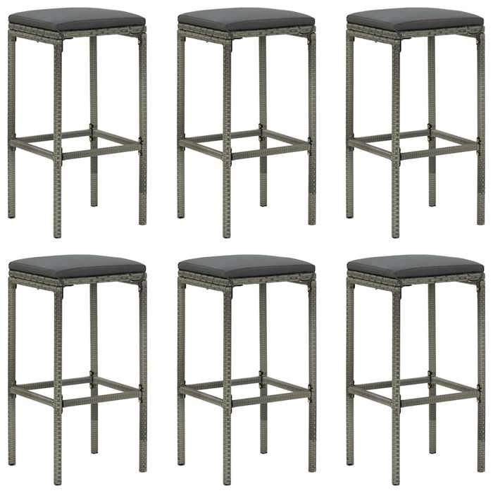 Ensemble de bar de jardin - vidaXL - Lot de 7 - Gris - 1 table 6 tabourets de bar - résine tressée - Avec coussins 370123