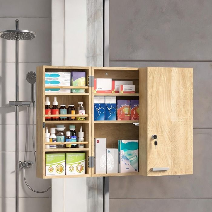 Armoire A Pharmacie en MDF Chêne 53 x 20 x 53 cm - Chêne MDF 53 x 20 x 53 cm Ref 7A0OBS