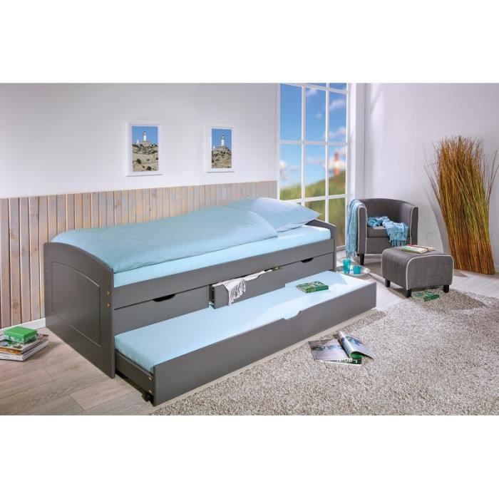 lit simple à tiroirs malte - ac-déco - gris - bois massif - contemporain - design