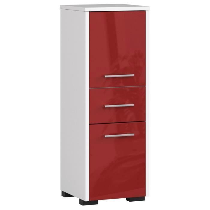 Colonne salle de bains AKORD FIN Blanche 30 cm 2 portes 1 tiroir façade Rouge Brillante 3 étagères 30x30x85 cm