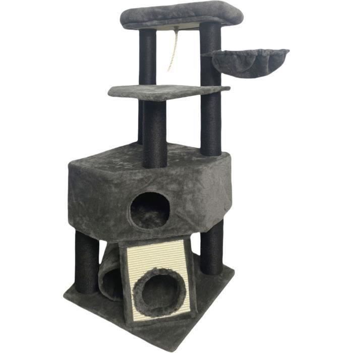 Arbre à Chat Sweetcrispy 135 Cm - 3 Plateformes, Griffoirs Sisal, Grotte, Balles, Stable Pour 3-4 Chats