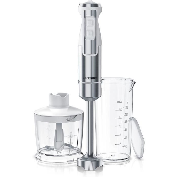 Terraillon New Moon Mixeur Plongeant 1000W - Corps Inox Bleu, Accessoires Complets : Hachoir, Presse-Purée, Fouet