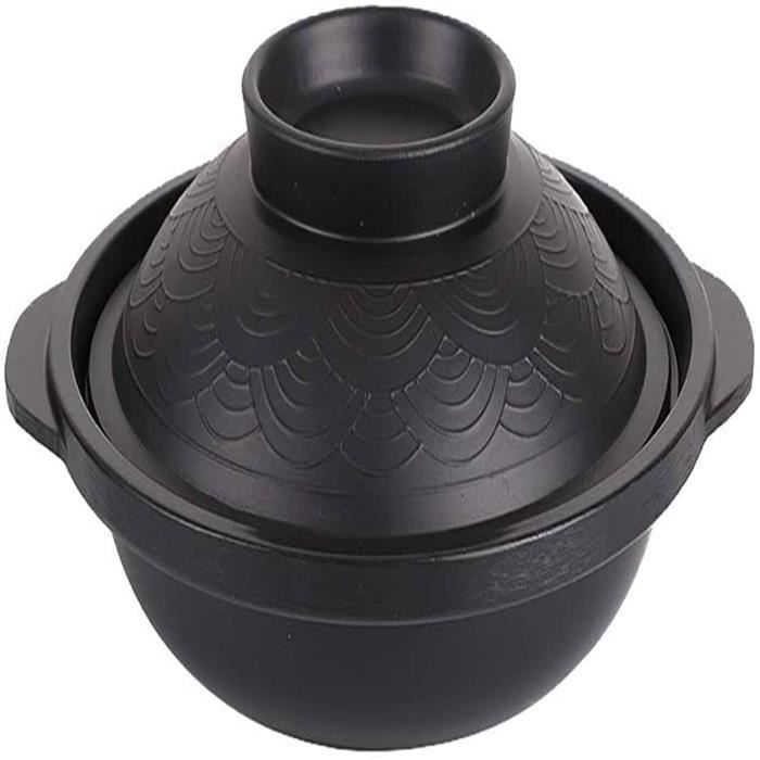 Casserole Japonaise En Céramique Noire Avec Couvercle - Marmite Résistante, 1L à 4L, Pour Soupes Et Plats - 9