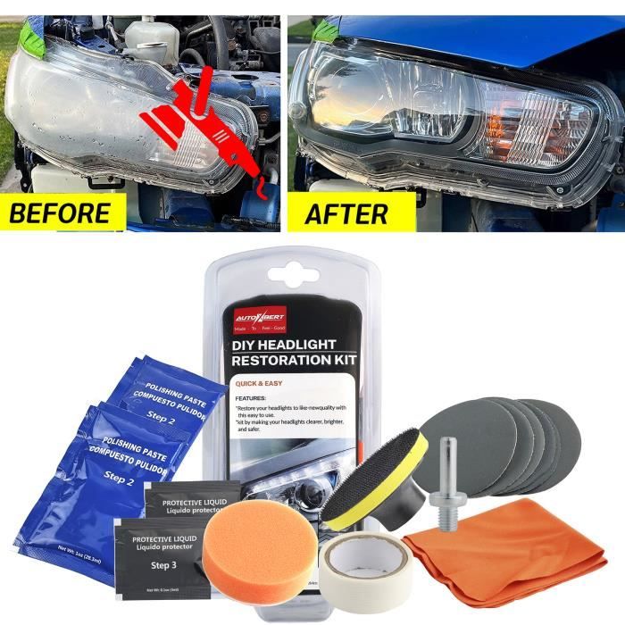 15PCS - Kit rénovation restauration phares de voiture - Outil Nettoyage Polissage Lustrage