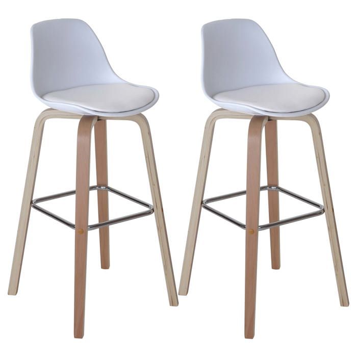 Lot de 2 chaises de bar tabourets comptoir chaise haute en synthetique blanc pieds en bois 04_0000110 Lot de 2 chaises de bar tabourets comptoir chaise haute en synthetique blanc pieds en bois 04_0000110