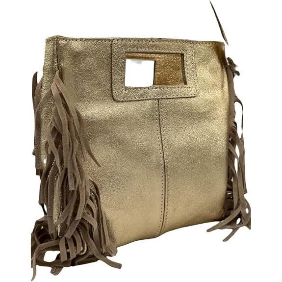 DHDB Sac a Main Femmes Cuir Italien a Franges Bandouliere Porte Main Porte Epaule Alba Dore Brillant