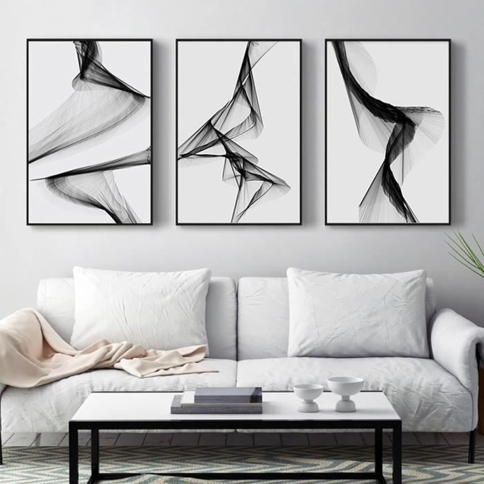 Lot De 3 Tableaux Muraux - Noir Et Blanc - Motif Football - Impression