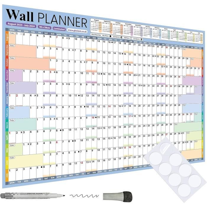 Planning Mural Scolaire 2025-2026 Format A2 (59,4x42 Cm) - Août 2025 à Août 2026 - Jours Fériés Marqués - Laminé - Fabriqué Au Royaume-Uni