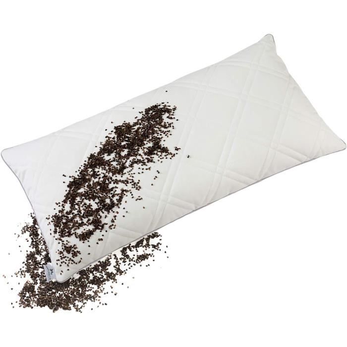 Oreiller Cervical Bio Sarrasin & Épeautre - 40x60cm - Taie Bambou - Ergonomique Anti-Douleur
