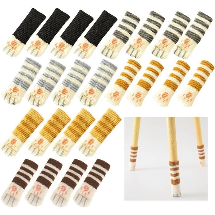 24Pcs Chaussette ChaiseÉlastique Chaussette pour Chaise Tricotage Protection Pied de ChaisePatte de Chat Chaussette de Chaise