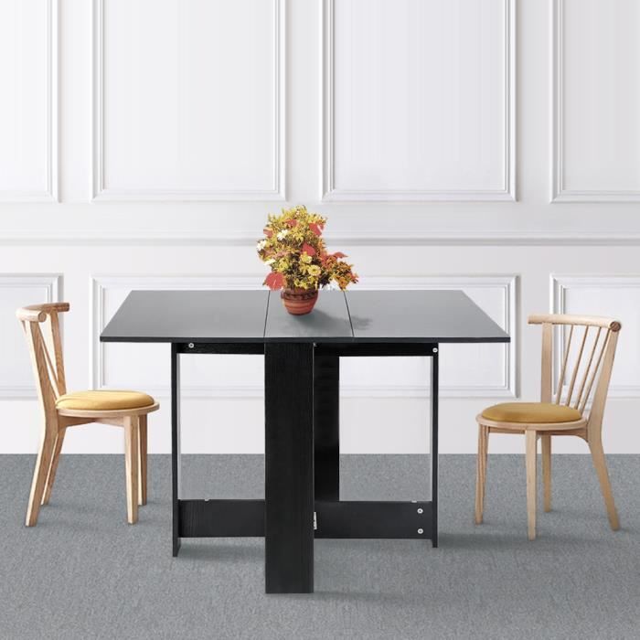 WSdwqaa® Table de séjour pliante 4 personnes - Décor Noir - L 102 x 76 x 73  cm