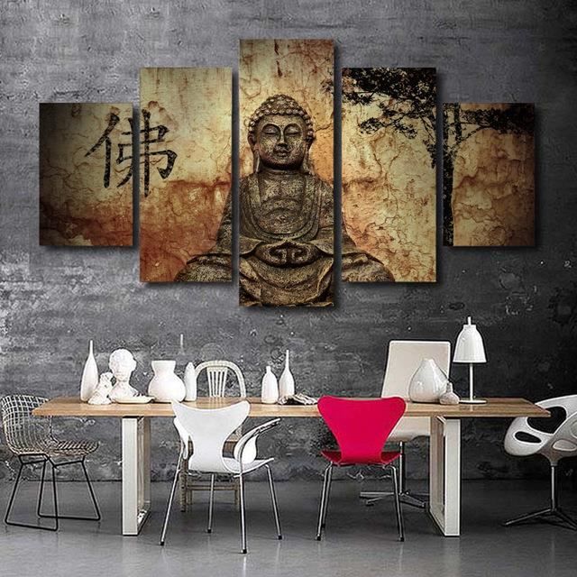 Hd Imprime 5 Pieces Toile Art Bouddha Combiner Peinture Salon
