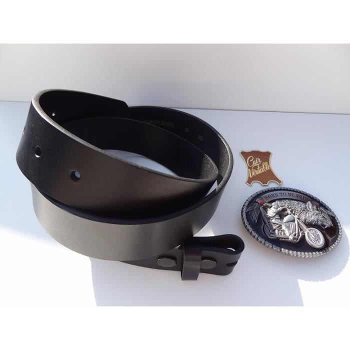 Ceinture Homme En Cuir Noir Avec Boucle Tête De Loup - Style Western, Largeur 4 Cm, Longueur 110 Cm, Neuve