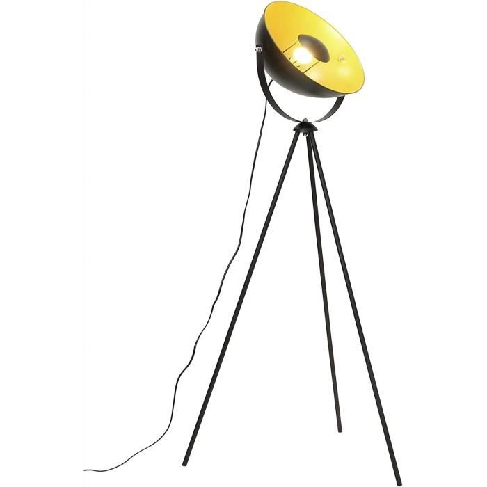 Lampadaire Trépied Vintage BRILONER - Style Cinéma - Abat-Jour Noir Et Or - 148cm