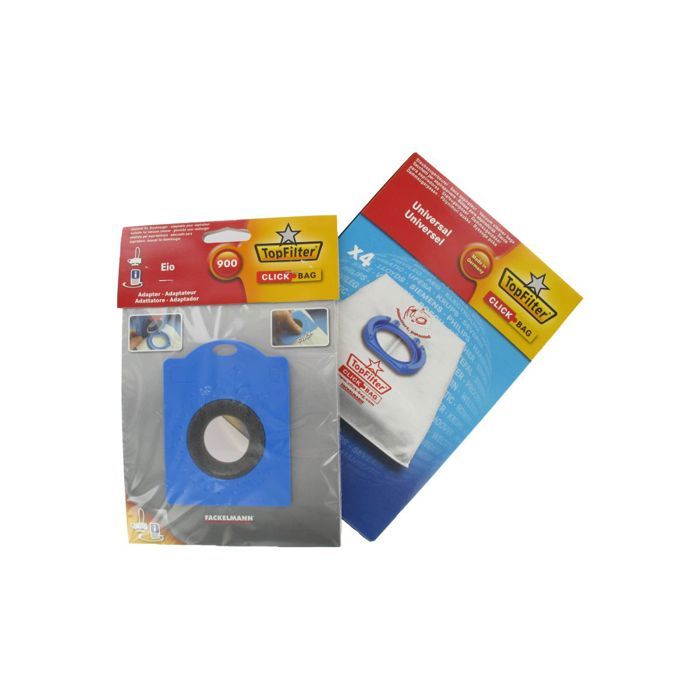 Sacs aspirateurs universels - Top Filter - Click Bag - Non-tissé - Adaptateur inclus - Lot de 4