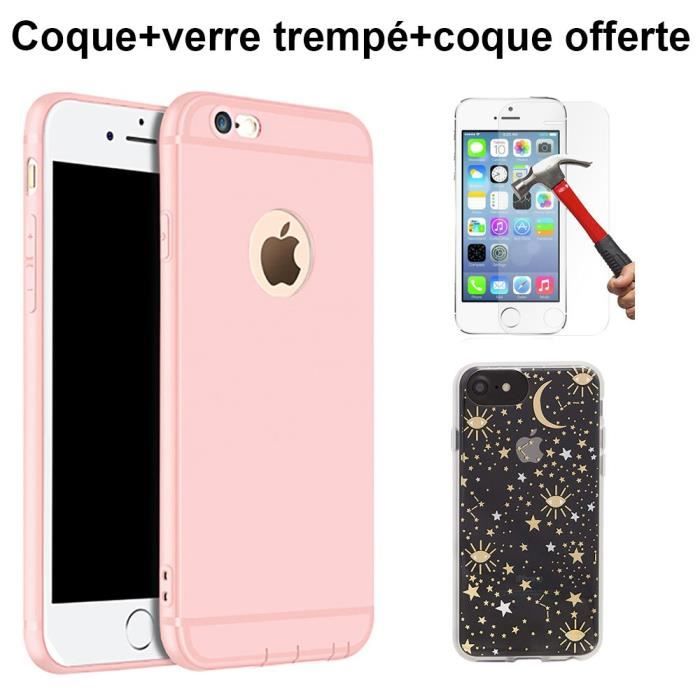 Pack pour iPhone 7 - Coque Silicone Rose + Verre Trempé+Coque Offerte