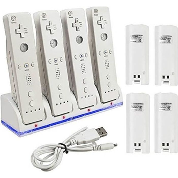 Station de Charge pour Wii avec 4 Batteries 2800 mAh pour 4 manettes TechKen Kit Chargeur pour télécommande Wii 