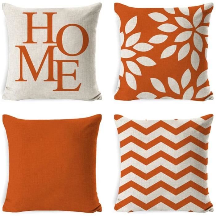 Housse de coussin décorative pour canapé - Lot de 4 - Orange - Carré - 40x40cm