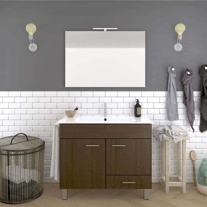 Meuble De Salle De Bain Avec Vasque Miroir Led Et Porte Serviettes De Bain 60cm Marron Hades Achat Vente Salle De Bain Complete Meuble De Salle De Bain Avec