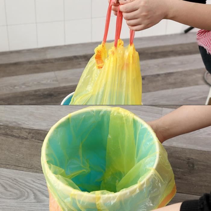 Qiilu sac poubelle à cordon 3 rouleaux jaune cordon de serrage
