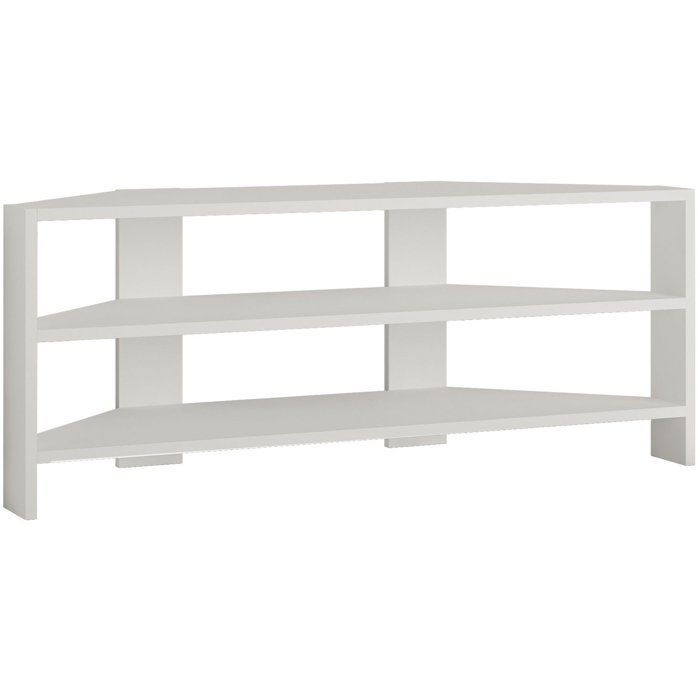 Meuble TV d’angle - THALES CORNER - Blanc - Panneaux mélaminés - Style moderne - Fixation murale possible - 110x36x45 cm