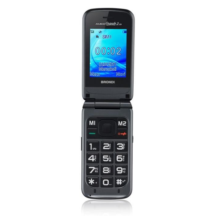 Achat T&eacute;l&eacute;phone portable Brondi Amico Grande 2 LCD, Clapet, Double SIM, 6,1 cm (2.4"), 1,3 MP, 800 mAh, Titane pas cher
