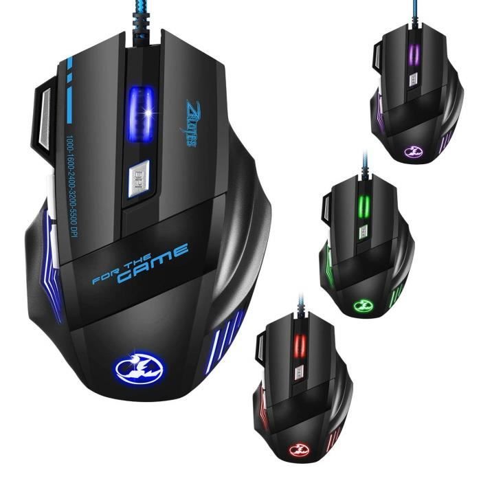 Souris Gamer Souris Gaming Professionnel 5500 DPI Jeux de Souris Joueur LED Optique Gaming Mouse 7 Boutons pour Ordinateur Portabl