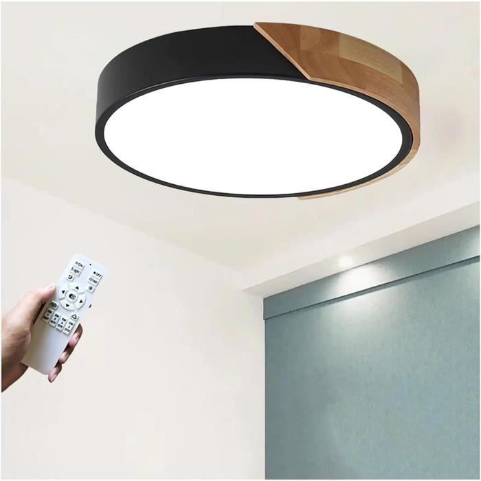 Plafonnier LED Rond En Bois 40 Cm - 24W, Dimmable 3000K-6000K, Télécommandé, Pour Chambre, Salon, Cuisine