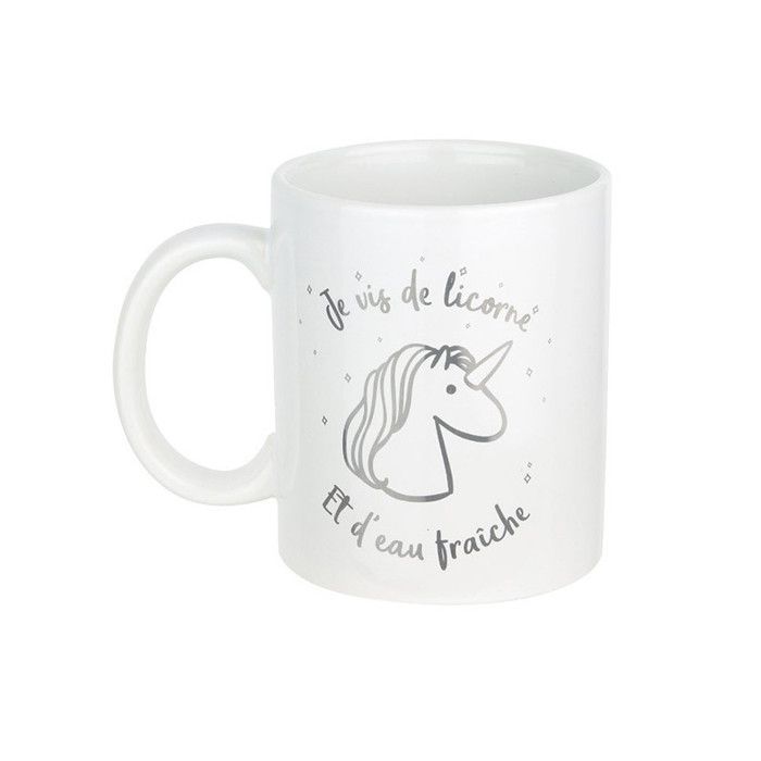 1 Mug Licorne 350 Ml Argente Dore 10 X 8 Cm Vaisselle Tasse