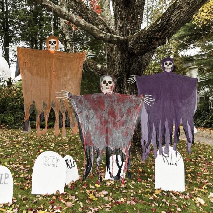 Joyfy 3 Pack Fantômes Suspendus d'Halloween, Fantômes Squelettes Effrayants Décorations de Faucheuses pour Halloween Intérieur Extérieur Jardin Décorations Maison