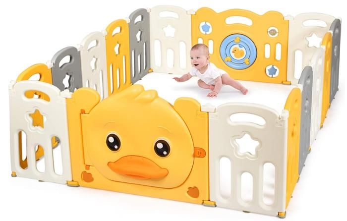 DREAMADE Parc Bébé Pliable Détachable 14 Panneaux avec Panneau de Jeu, Porte et Serrure de