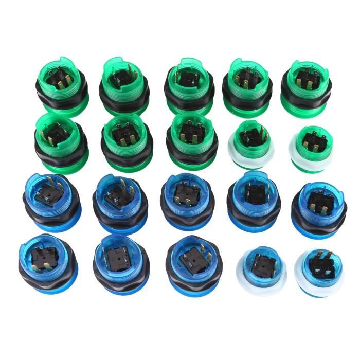 Lot De 6 Boutons D’arcade Lumineux LED Vissables 24 Mm – Transparent 5 V – Bleu – Pour Borne Rétro, Bartop, Jeux Vidéo